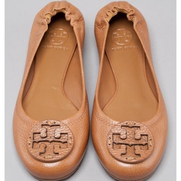 Tory Burch Shoes - Tory Burch Reva - Tan Tumbled Leather Flat SIZE 9